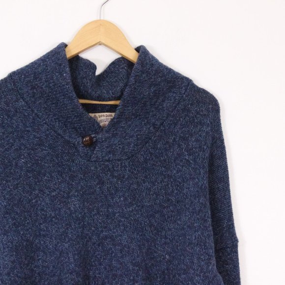 *London Fog Mens Blue Wool Knit Long Sleeve Collared Sweater - Picture 2 of 4